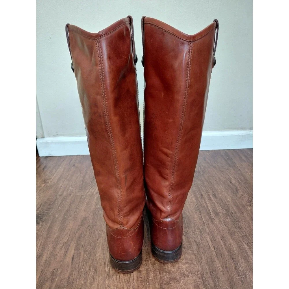 Frye Boots Melissa Button Tall Leather Riding Cognac Brown Womens 11B